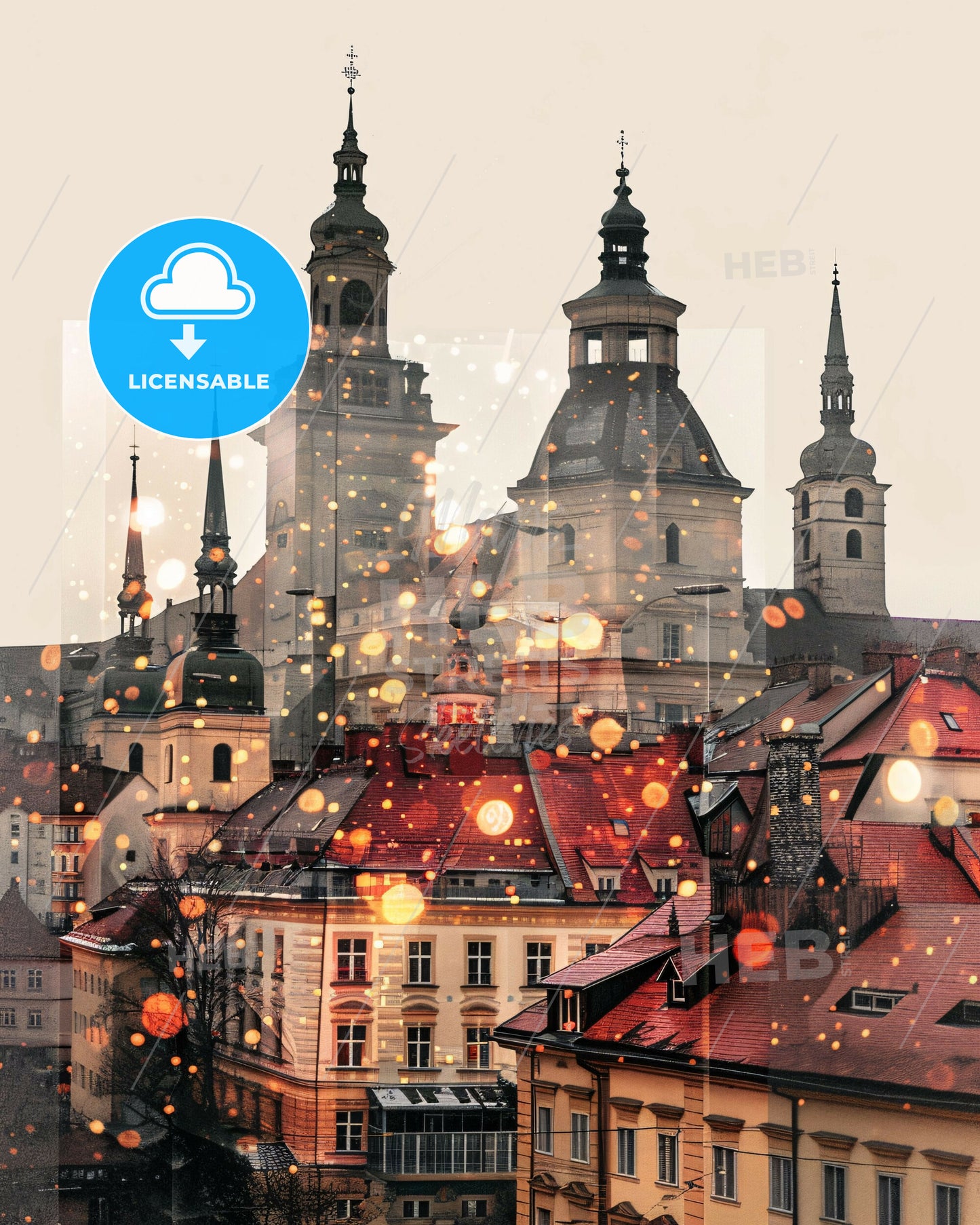 Nitra City Skyline Double Exposure Art Print - A group of buildings with towers