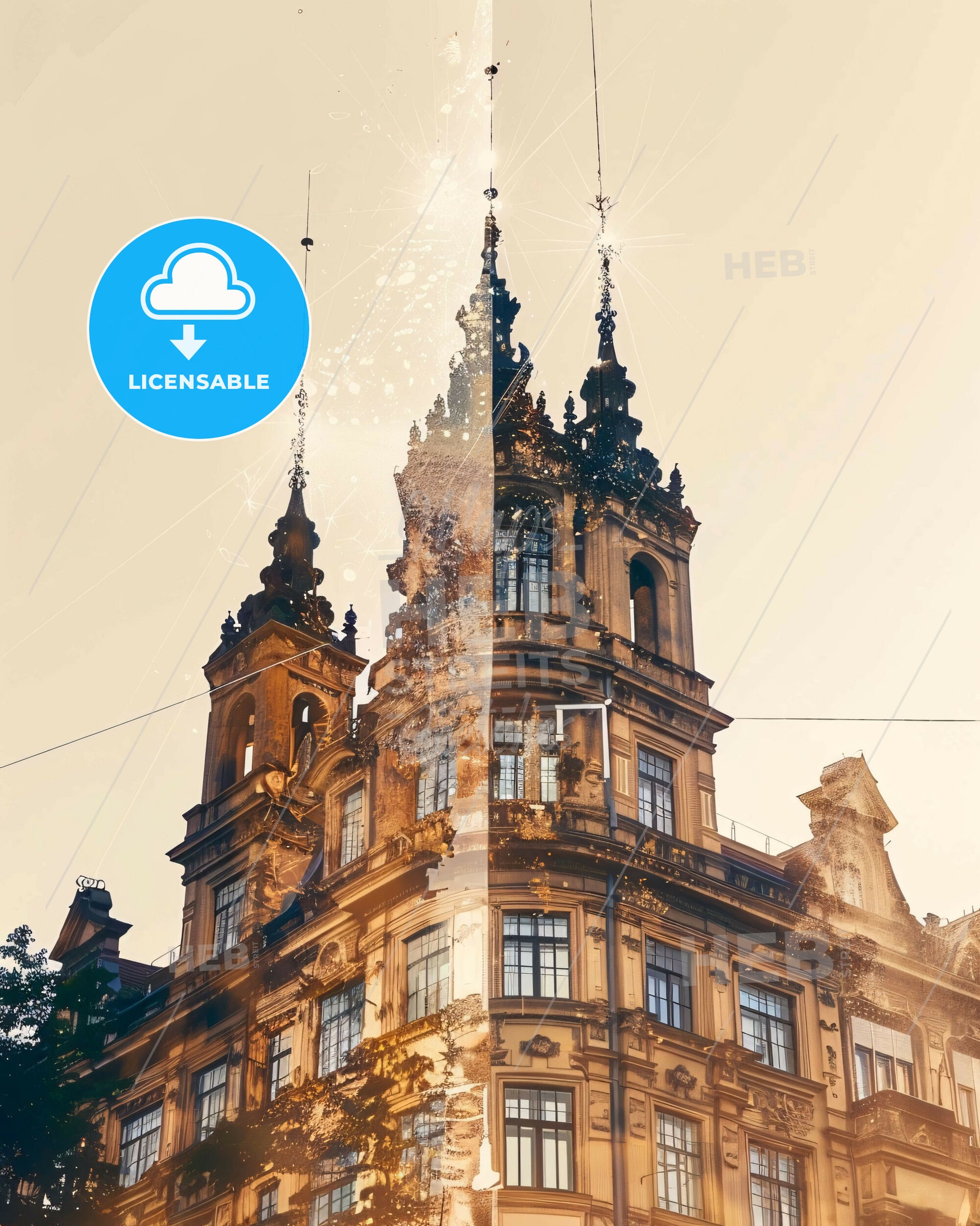 Nitra City Skyline Poster: Local Art, Bright Backdrop - A building with a tower