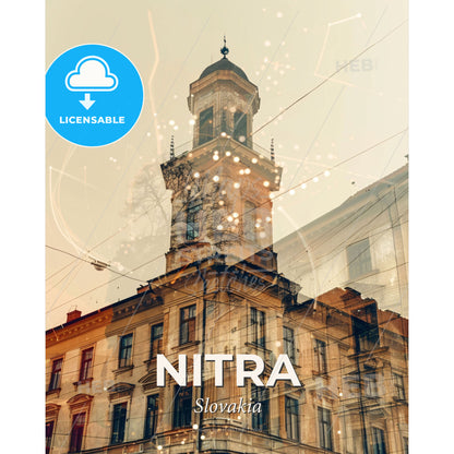Nitra Skyline Canvas Wall Art Bright Beige Composite - A building with a tower - Square format print template