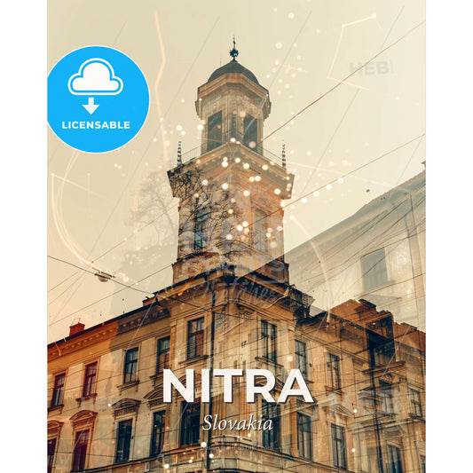 Nitra Skyline Canvas Wall Art Bright Beige Composite - A building with a tower - Square format print template