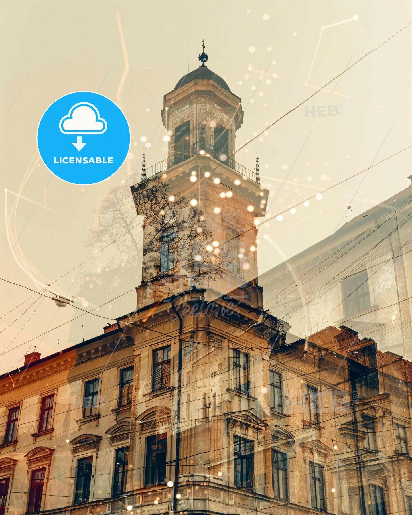 Nitra Skyline Canvas Wall Art Bright Beige Composite - A building with a tower