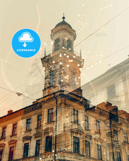 Nitra Skyline Canvas Wall Art Bright Beige Composite - A building with a tower