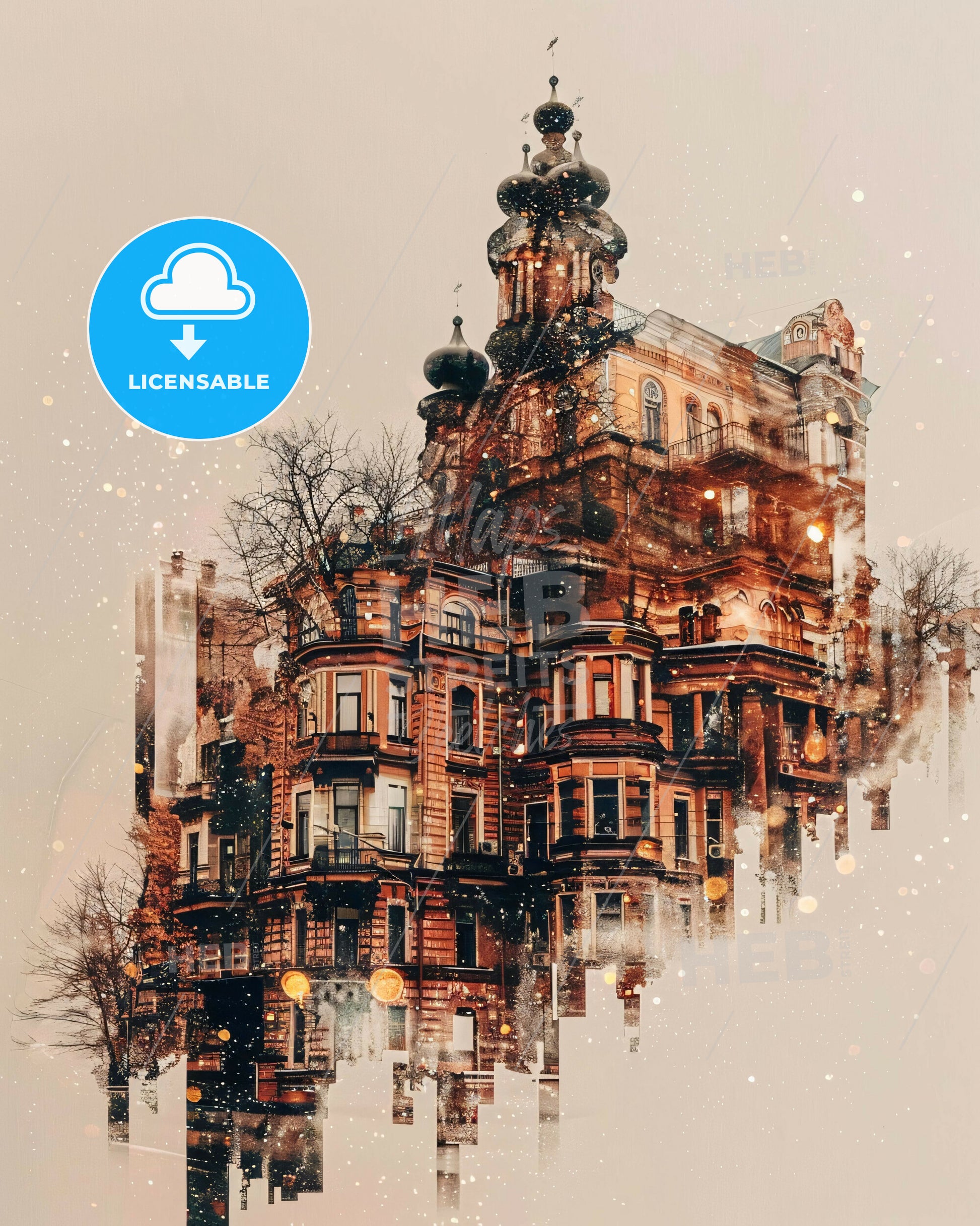 Nizhny Novgorod: Double Exposure Skyline Poster Art - A building with many windows