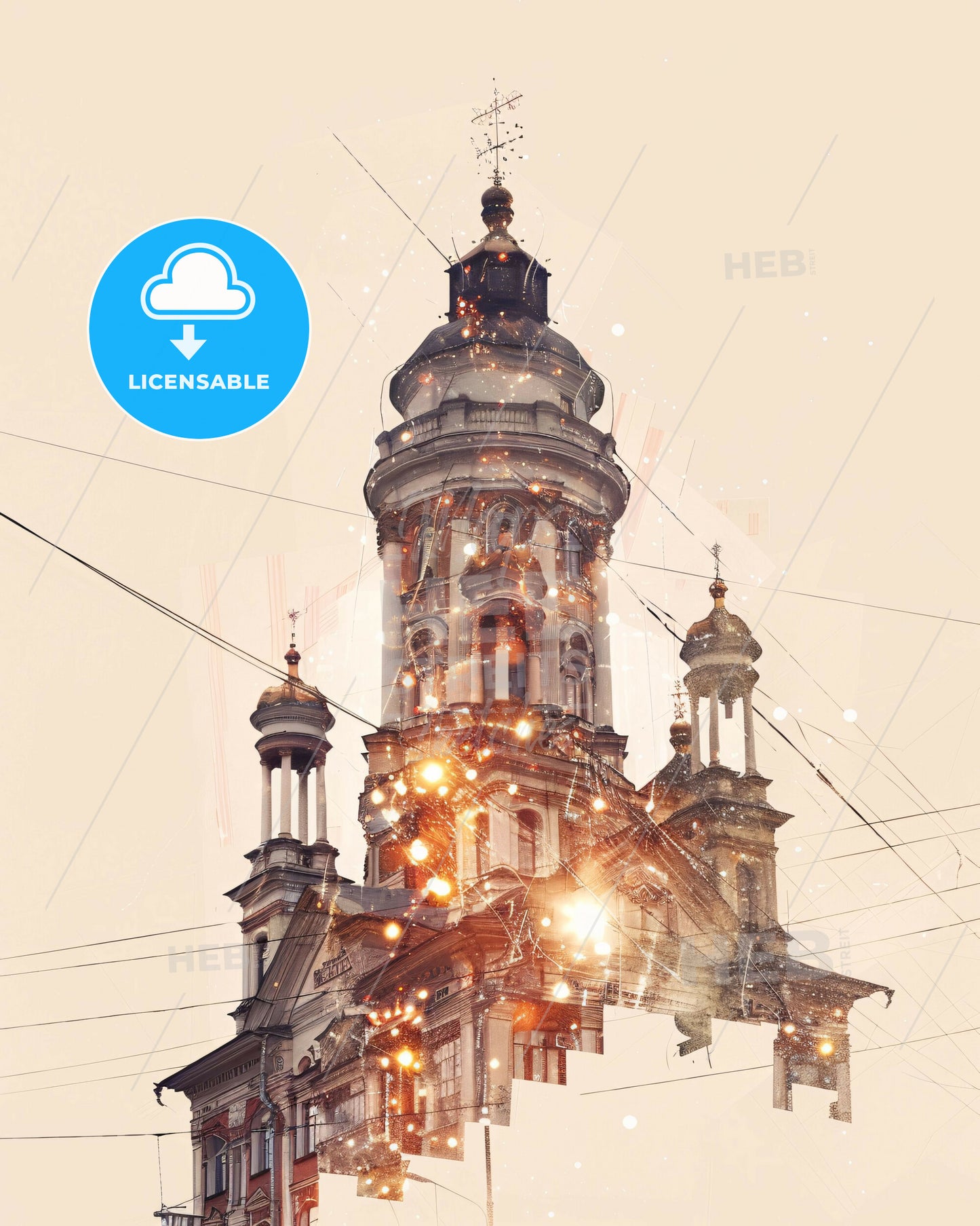 Nizhny Novgorod City Symphony in Lights on Paper - Swayambhunath with a tower and lights