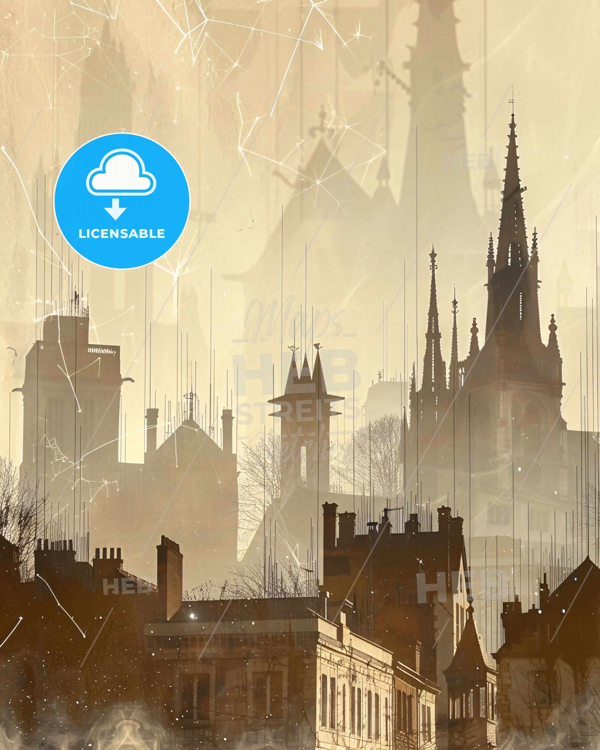 Noisy-le-Grand Skyline Dreamy City Poster - A city skyline with many spires