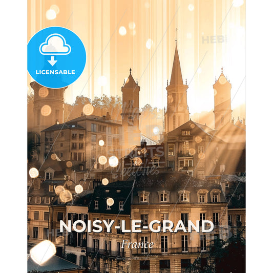 Noisy-le-Grand: City Skyline in Composite Art - Sun shining through the sun - Square format print template