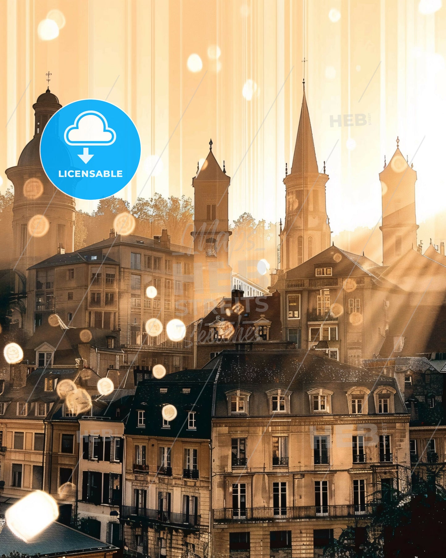 Noisy-le-Grand: City Skyline in Composite Art - Sun shining through the sun