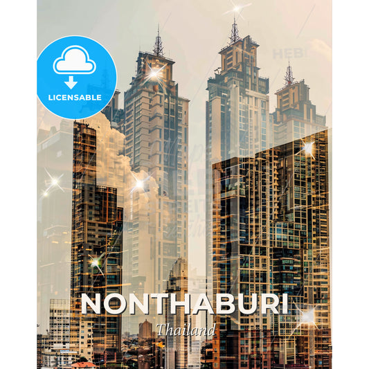 Nonthaburi Thailand Skyline Double Exposure Art - A multiple exposure of a city skyline - Square format print template