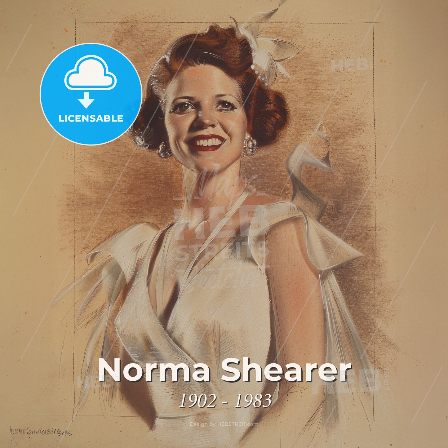 Norma Shearer, 1902 - 1983, Canadian-American actress - A Woman In A White Dress Print Template