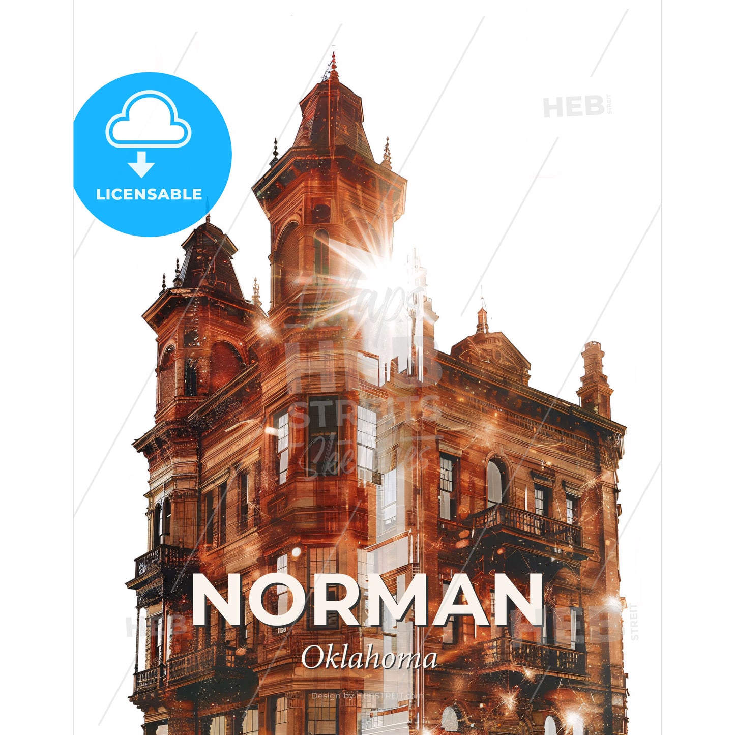 Norman Skyline Cityscape Art Print - A building with a tower and a tower - Square format print template