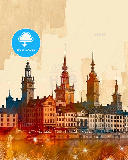 Norrkoping Cityscape Composite Art Bright Paper - A city with many buildings