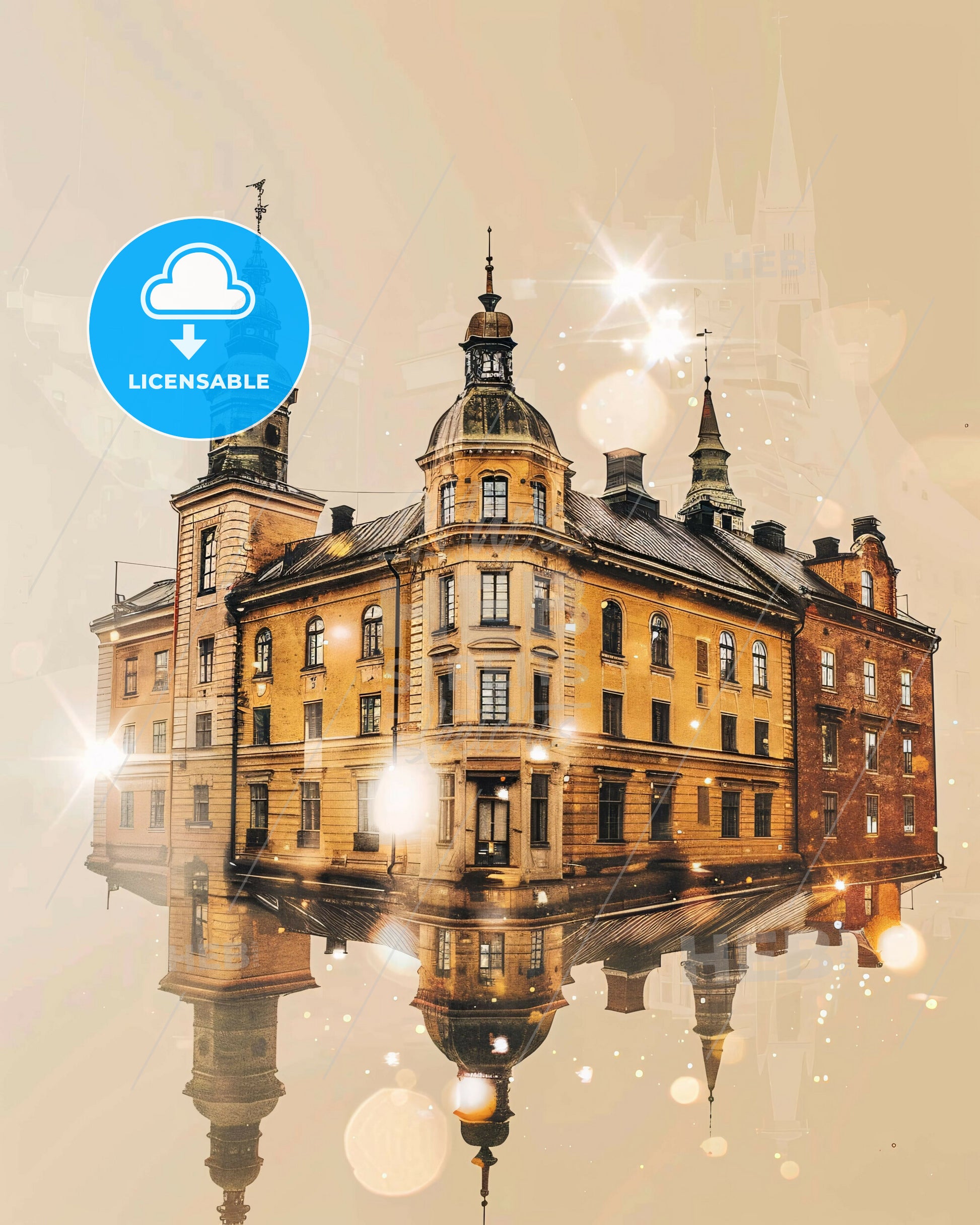 Norrkoping Sweden City Skyline Art Poster Home Decor - A building with a reflection of the water