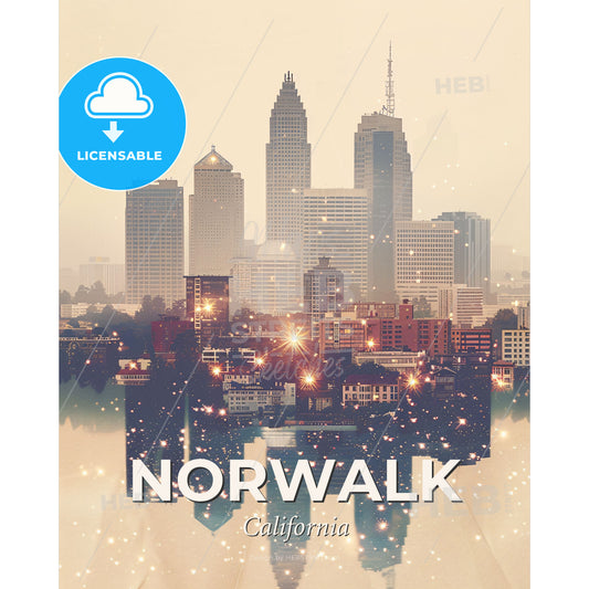 Norwalk, California: A City in Splendor - A city with many buildings and lights - Square format print template