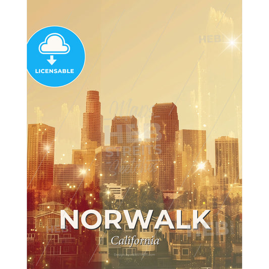 Norwalk City Sky Composite Poster Art - A city skyline with many buildings - Square format print template