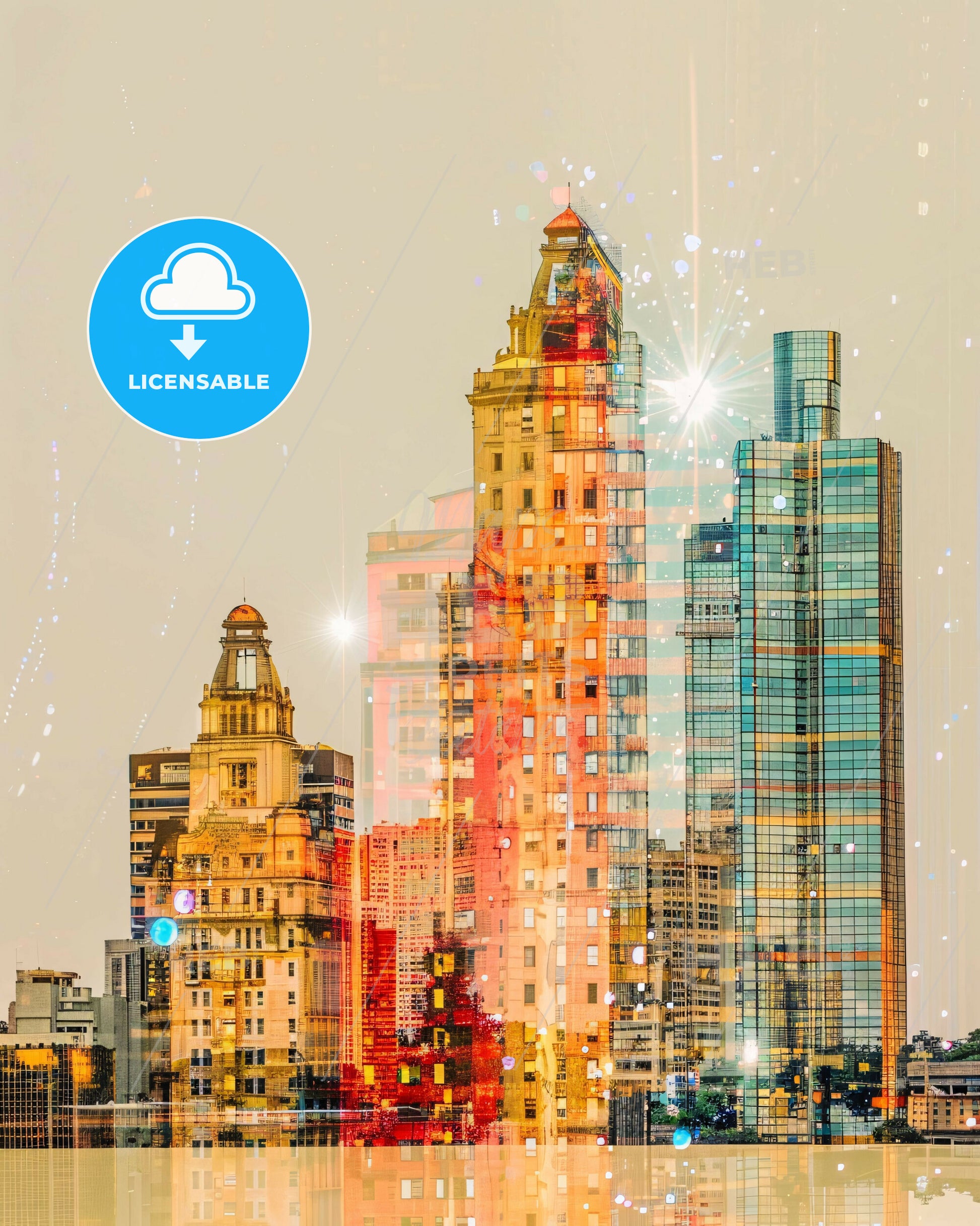 Nova Iguacu Skyline Night City Art Deco Poster - A city skyline with many tall buildings