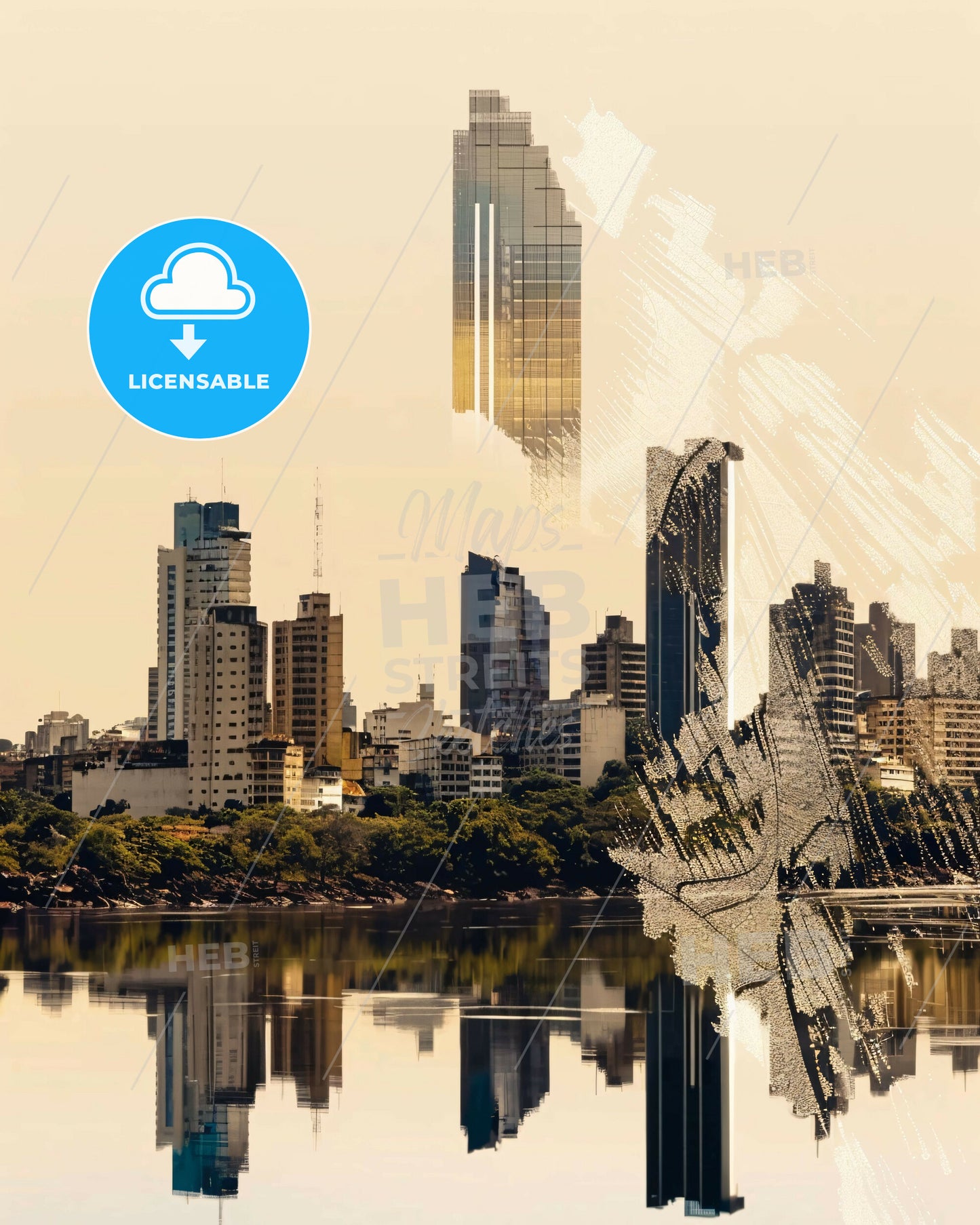 Nova Iguacu: Iconic Skyline with a Sparkly Twist - A city skyline with trees and water