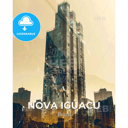 Nova Iguacu: Where City Meets Icons, Gleaming - A tall building with many windows - Square format print template