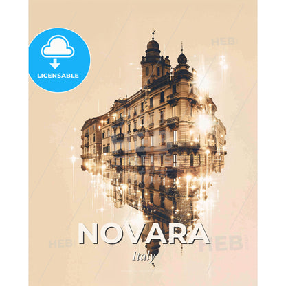 Novara City Skyline Art: Beige Hues, Subtle Lights - A building reflecting in water - Square format print template