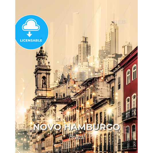 Novo Hamburgo Cityscape Art Poster - A city with a clock tower and buildings - Square format print template