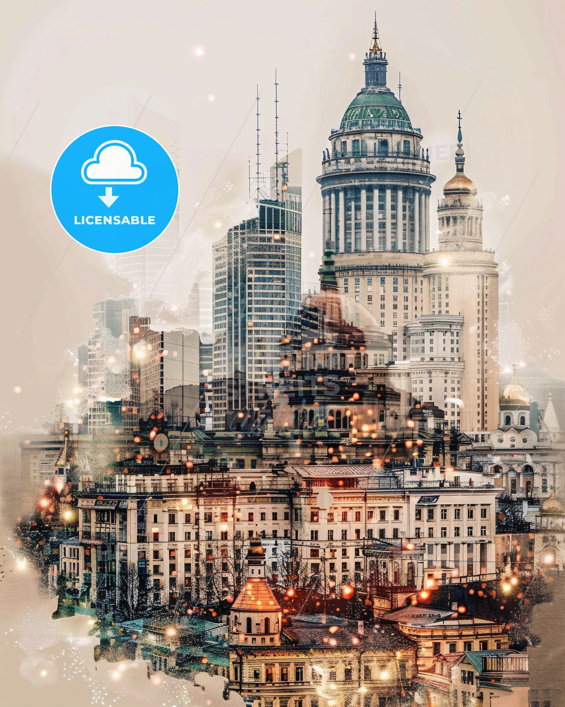 Novosibirsk Cityscape Composite Artwork Poster - A city with many buildings