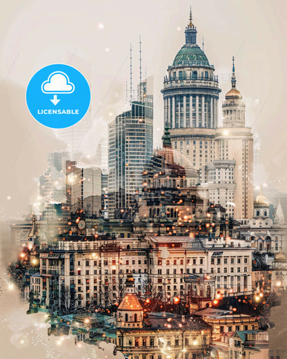 Novosibirsk Cityscape Composite Artwork Poster - A city with many buildings