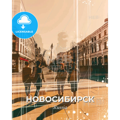 Novosibirsk Skyline Minimalist City Home Decor - A group of people walking on a street - Square format print template
