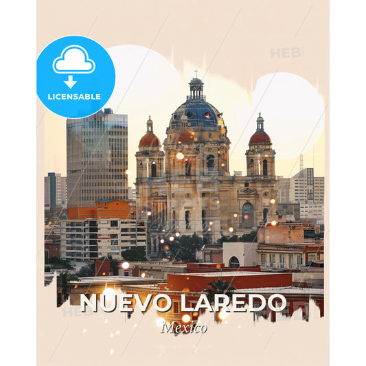 Nuevo Laredo Cityscape Composite Poster - A large building with a dome and a dome on top - Square format print template