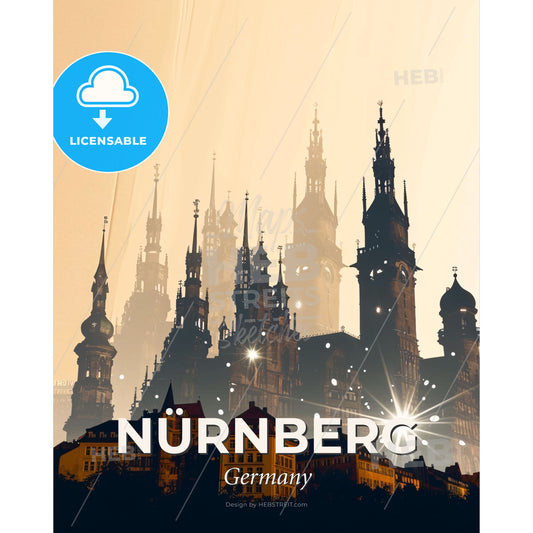 Nurnberg Skyline Composite Art Poster - A city with towers and towers - Square format print template
