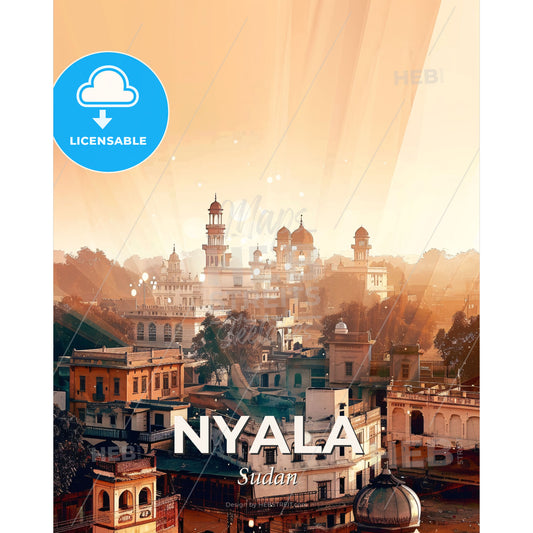 Nyala Sudan Skyline Double Exposure Art Poster - A city with many buildings and trees - Square format print template