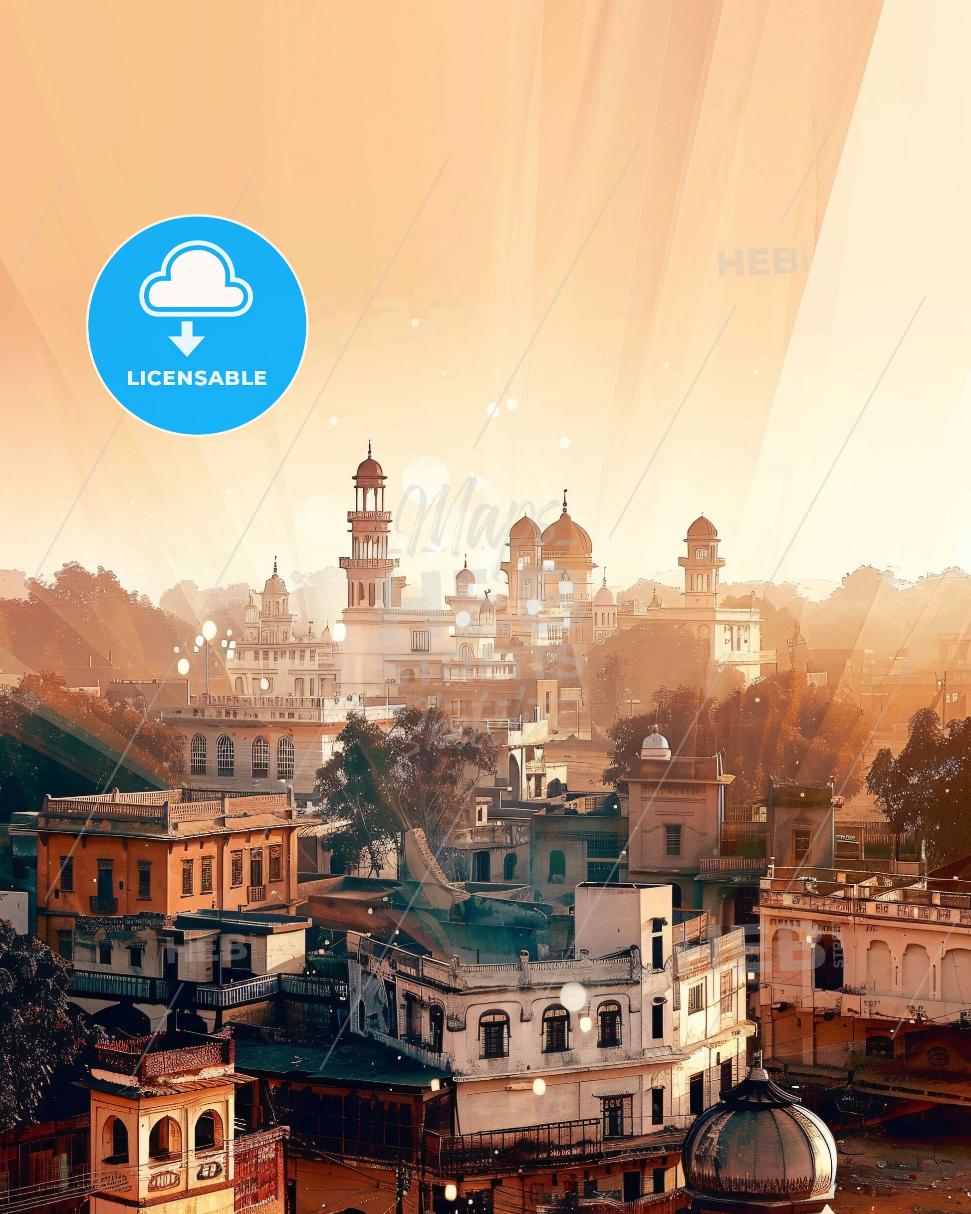 Nyala Sudan Skyline Double Exposure Art Poster - A city with many buildings and trees