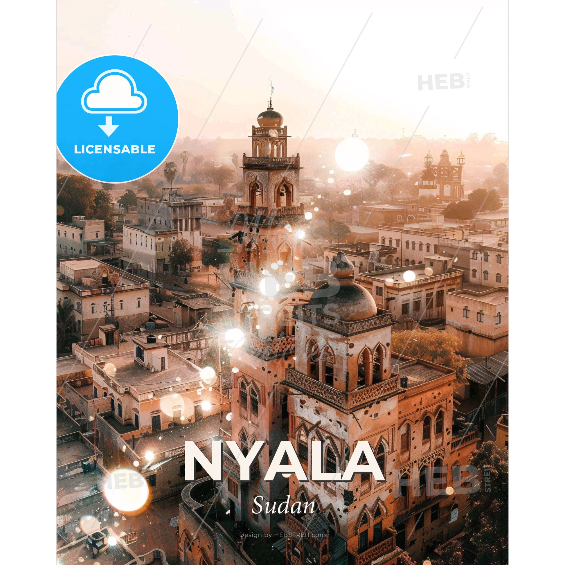 Nyala Skyline Icon Posters - A city with many buildings and a tower - Square format print template