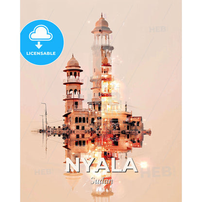 Nyala Skyline Bright Beige Splendor - A building with towers and lights - Square format print template