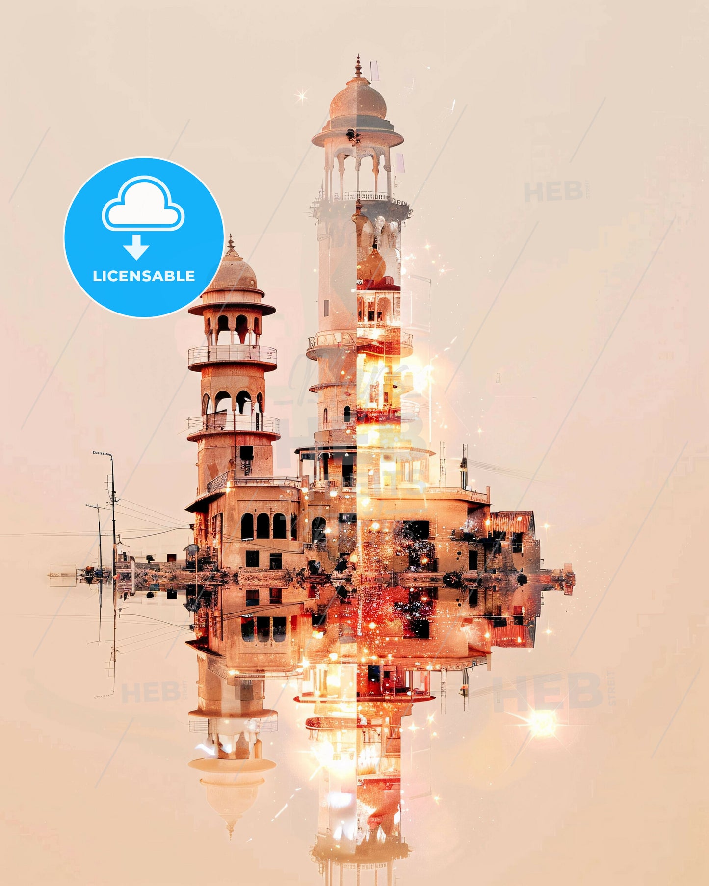 Nyala Skyline Bright Beige Splendor - A building with towers and lights