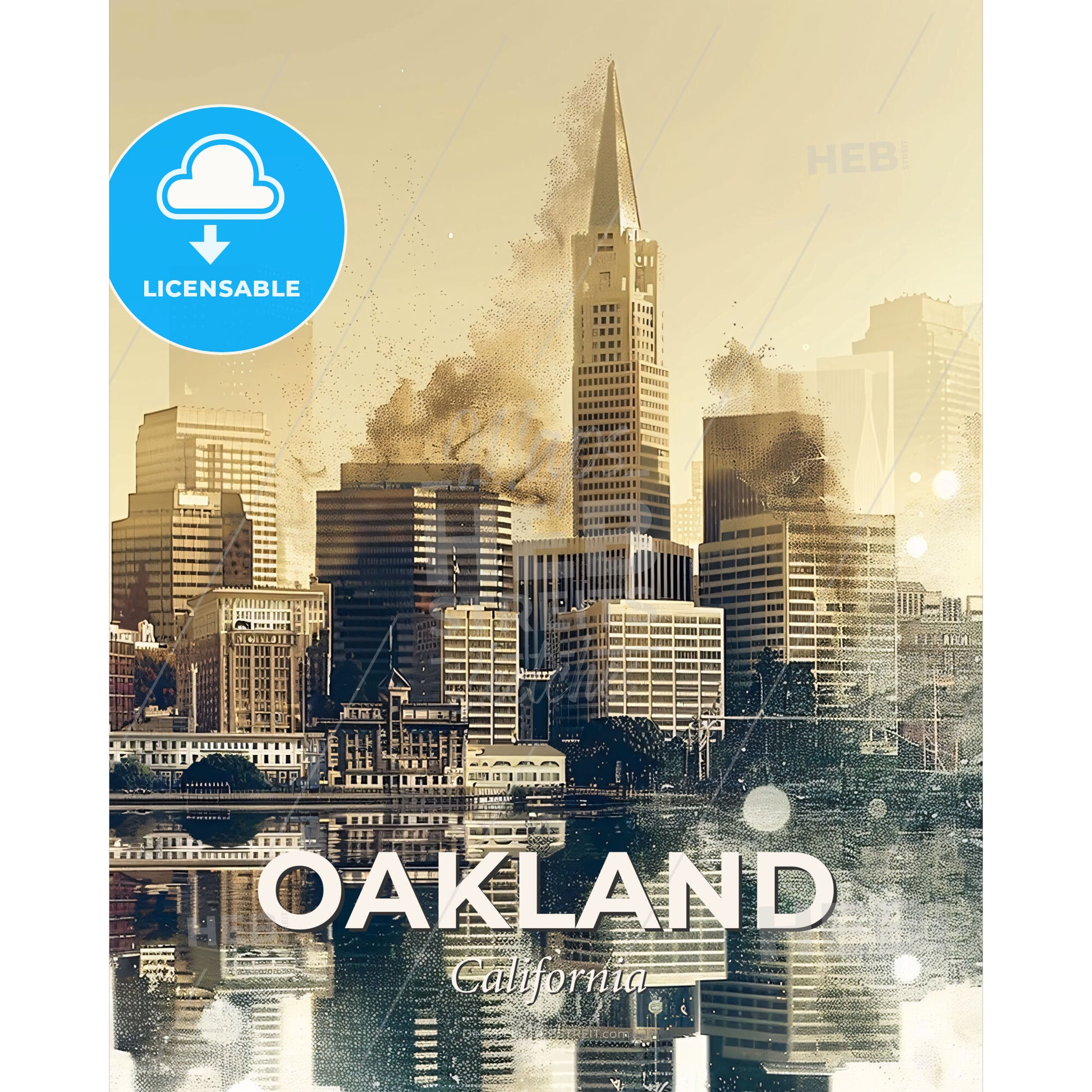 Oakland City Skalines Sparkles - A city with a large building in the background - Square format print template