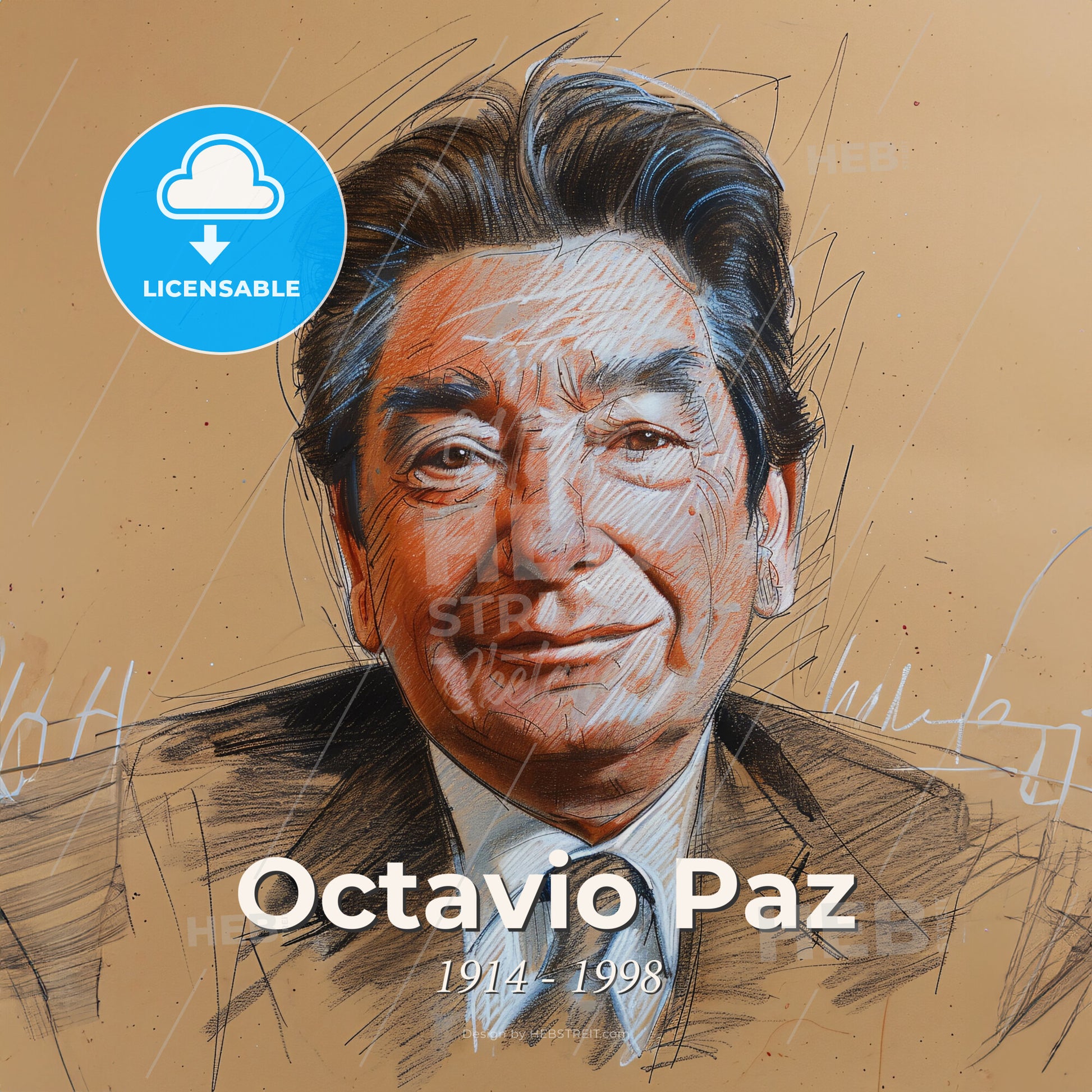 Octavio Paz, 1914 - 1998, Mexican poet - A Drawing Of A Man Print Template