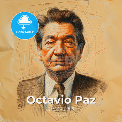 Octavio Paz, 1914 - 1998, Mexican poet - A Drawing Of A Man Print Template