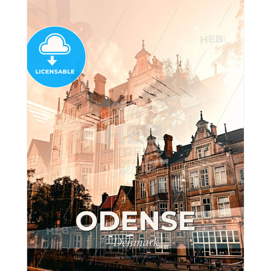 Odense, Denmark Skyline Panorama Poster Cityscape - A group of buildings with trees and sky - Square format print template