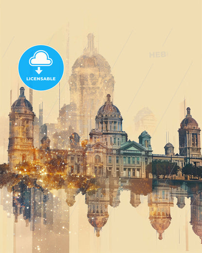 Odessa Skyline Composite Art Local Icons Poster - A city skyline with a reflection of a building