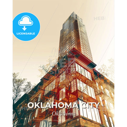 Oklahoma City Skyline Night Sparkle Poster - A tall building with trees in the background - Square format print template