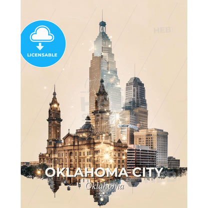 Oklahoma City Cityscape Skyline Artwork - A city skyline with many tall buildings - Square format print template