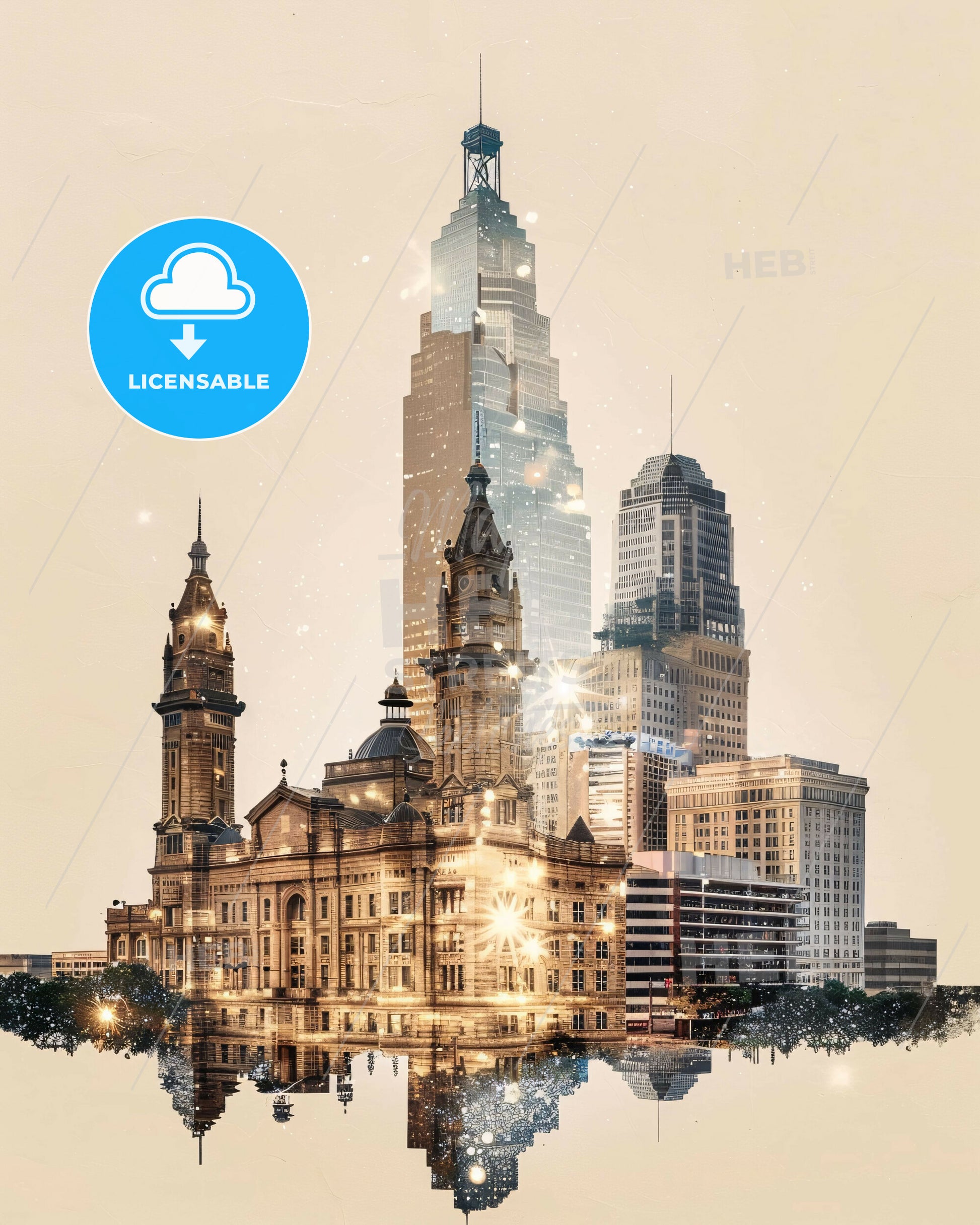 Oklahoma City Cityscape Skyline Artwork - A city skyline with many tall buildings