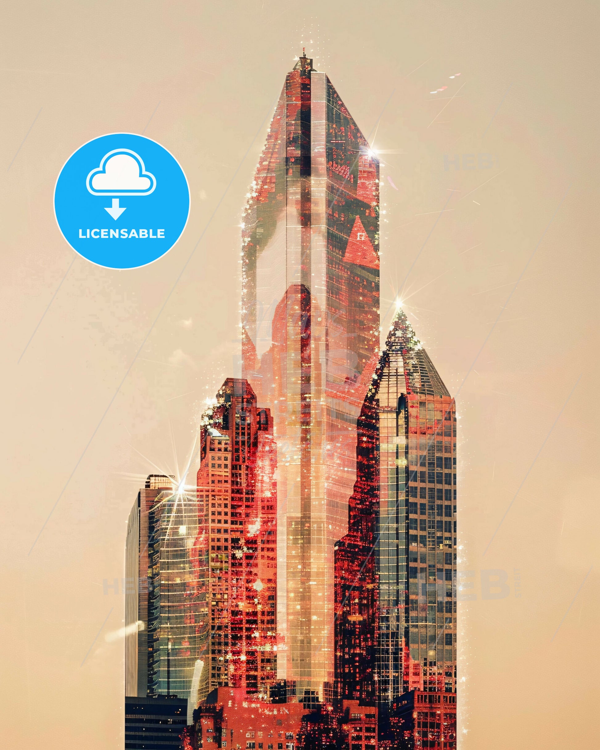 Oklahoma City: City Icons in a Double Exposure - A tall building with a triangular top