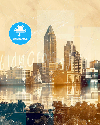 Olathe, Kansas: City Skyline Composite - A city skyline with a body of water