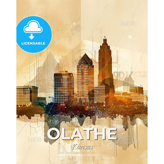 Olathe: City Lights and Local Landmarks - A city skyline with buildings and a reflection - Square format print template