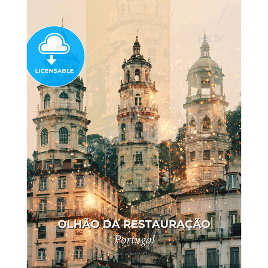 Olhao da Restauracao Portugal Double Exposure Art - A group of buildings with towers - Square format print template