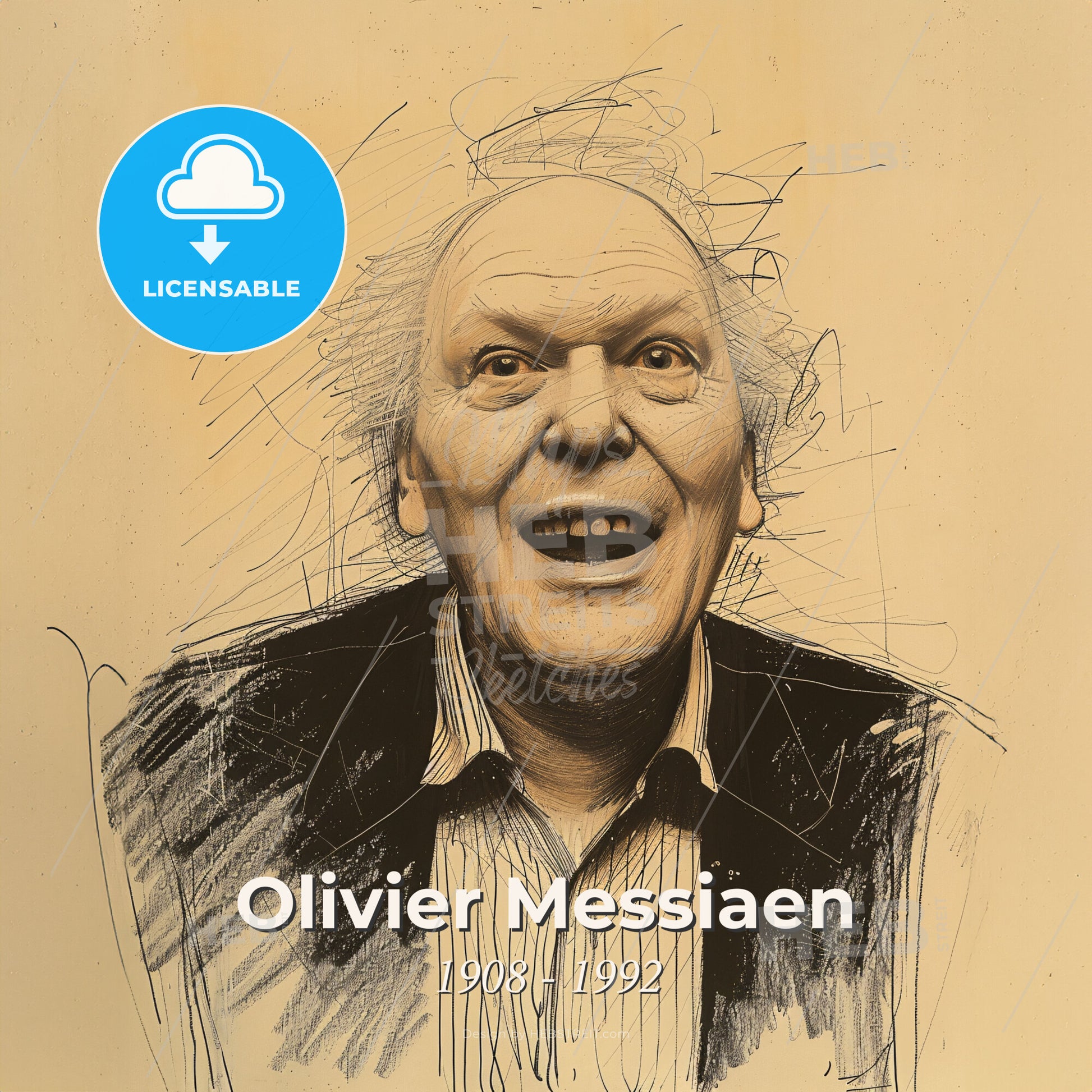 Olivier Messiaen, 1908 - 1992, French composer - A Drawing Of A Man Smiling Print Template