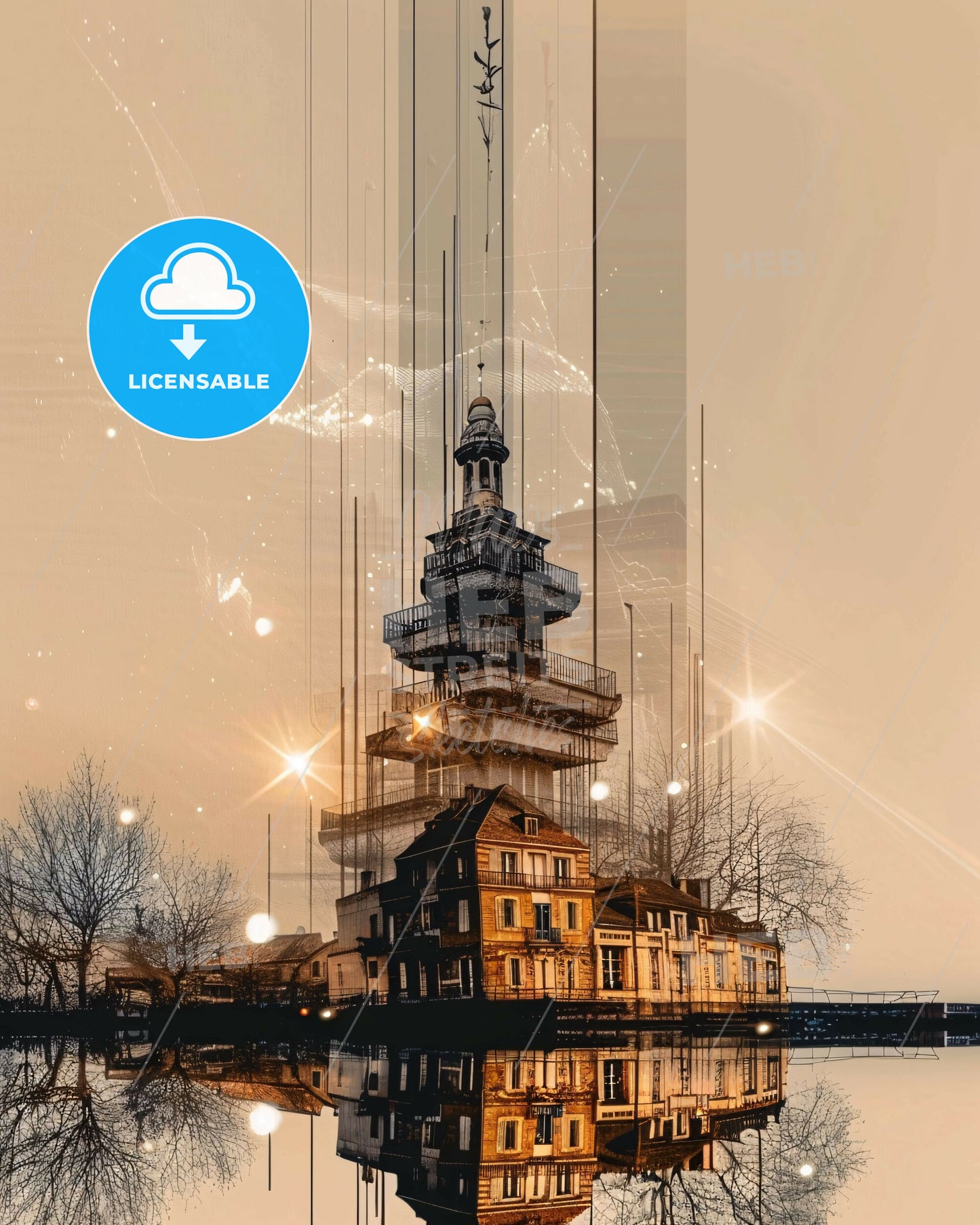 OlÃ©ron skyline panorama poster - A building with a tower and a house in the water