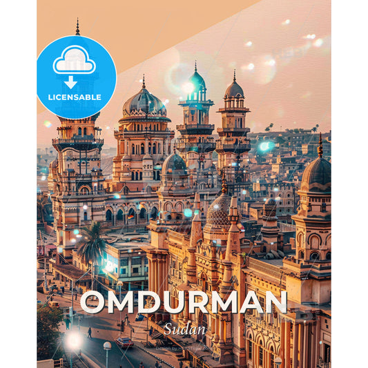 Omdurman Skyline Art Deco Poster Vibes - A large building with many towers - Square format print template