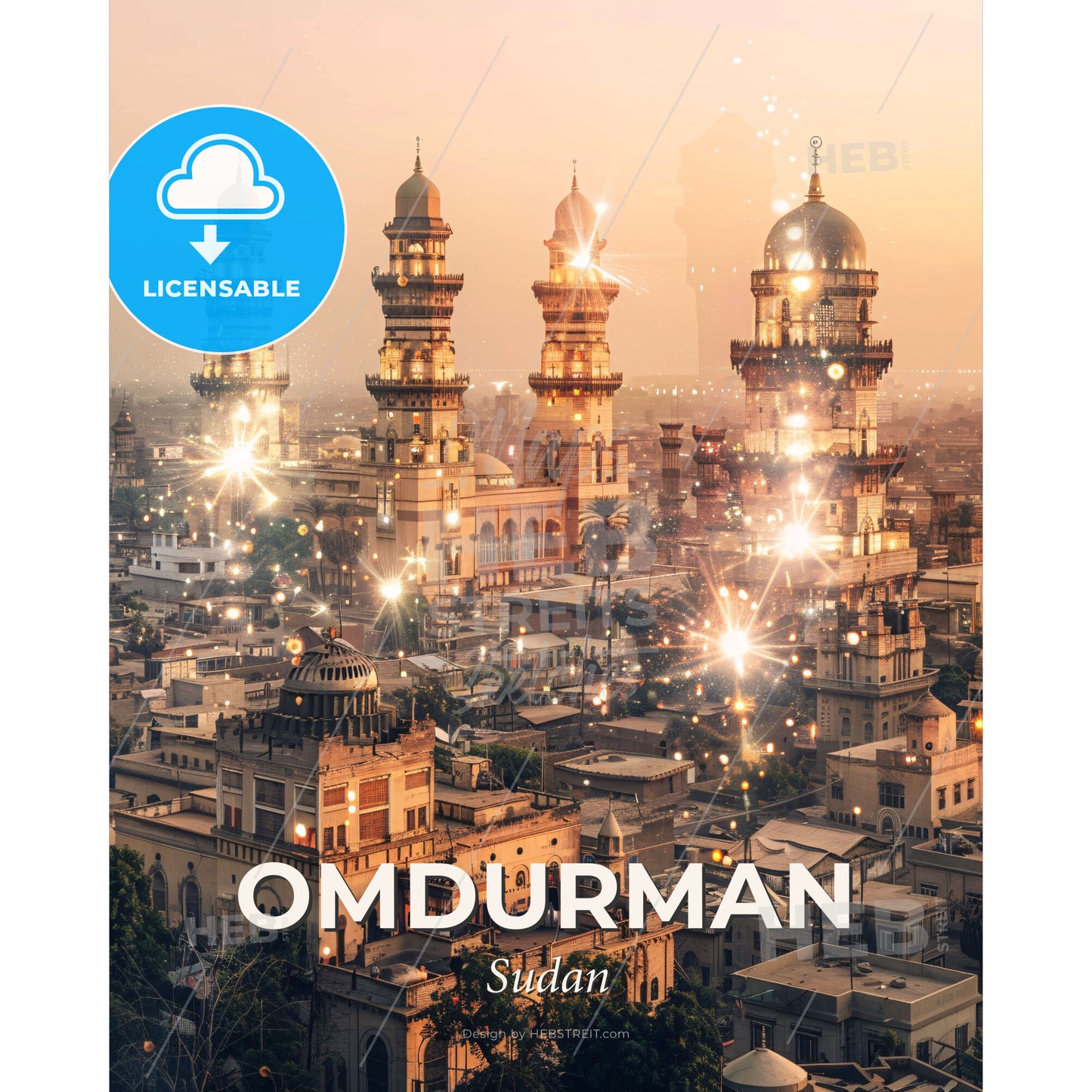 Omdurman Skyline: Eastern Charms Meet Modern Nights - A large city with towers and fireworks - Square format print template