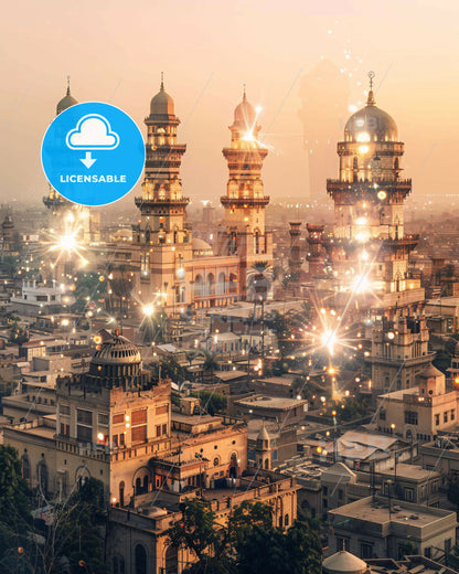 Omdurman Skyline: Eastern Charms Meet Modern Nights - A large city with towers and fireworks